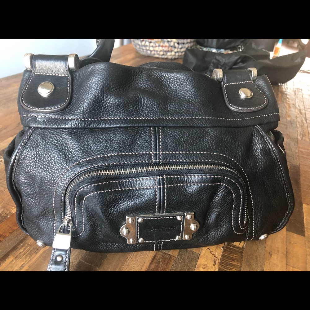 B.Makowsky Black Leather Hobo Bag